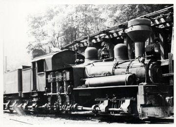 Shay No. 1 train engine on tracks. Cass Yard coal dock.