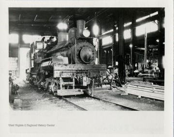 Train engine in a work shop.  Cass Scenic  Railroad 