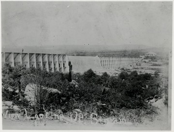 View looking upstream of the Stoney River Dam.  Newly completed 1915.  