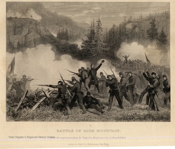 Battle of Rich Mountain scene. Black and White Version. From the original painting by Chappel in the possession of the publishers. Johnson Fry and Co. Publishers, New York.
