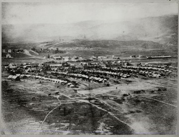 Civil War Federal Army camp at New Creek, West Virginia. The town of New Creek, later named Keyser, is seen in the background.
