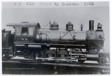 Western Maryland train engine No. 513 built by Baldwin in 1905.