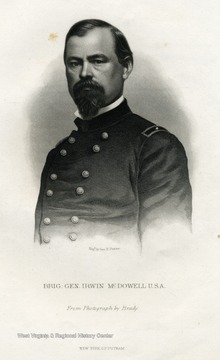 Engraved portrait of Brigadier General Irwin McDowell from a photograph by Matthew Brady.
