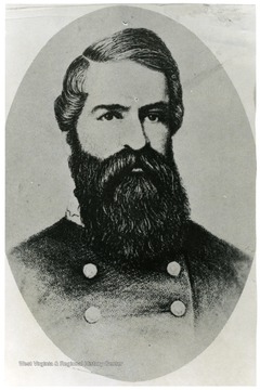 Portrait of Colonel Turner Ashby, Knights of the Shenondoah, who led the Confederate troops in the first battle of Bolirer Heights.  See West Virginia Collection Pamphlet 6610 and Boyd Stutler's 'WV in the Civil War.'