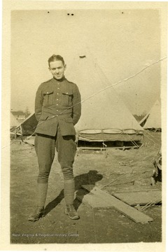 Candid portrait World War I soldier at Taliaferro (Hick's Field), Forth Worth Texas in January of 1918.
