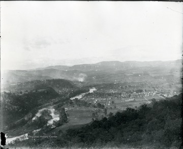 Overview of Town of Alderson looking S.W. from Indian View.  Mountains surrounding town of Alderson.