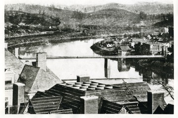 Postcard of the Suspension Bridge over the Monongahela River in Fairmont, West Virginia. 