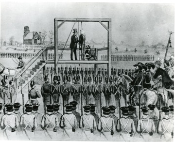 Drawing of the hanging of John Brown at Charles Town, Jefferson County, West Virginia, approximately 12 miles from the site of his raid at Harpers Ferry.