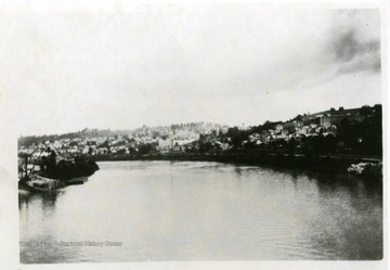 'Looking north east to Sunny Side stadium and University Buildings from Monongahela River Bridge.'