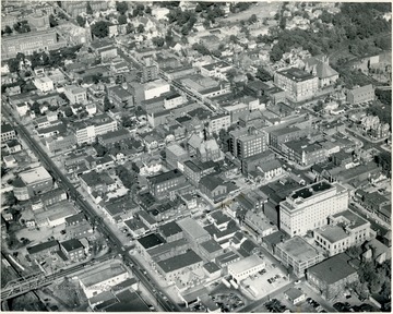 An aerial view of the Morgantown business district.