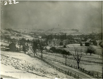 View looking over snow covered fields at Morgantown from Sunnyside.