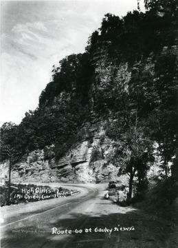 High cliffs east of Gauley Bridge on Route 60 at Gauley Junction.