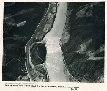 'Looking south at mile 57.8 about 3 miles below Hinton, Barksdale in distance.'