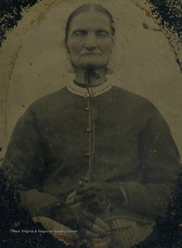 Tintype portrait of Alpha Broyles Ellison, died 1876/02/06, the wife of Jesse Ellison.  Ellison-Dunlap families of Monroe County. 