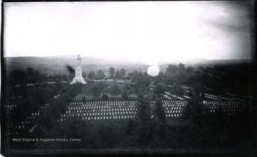 A view of Antietam, Soldiers' Monument taken from Tower of Cemetery, 5th view looking South; the photo taken on Tuesday at 5:50 pm; 155.91.D.I.C.