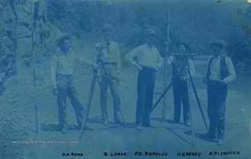 Civil Engineers working along the river, left to right: C. H. Read; B. Large; A. C. Rapelje; H. S. Perry; K. Plympton.