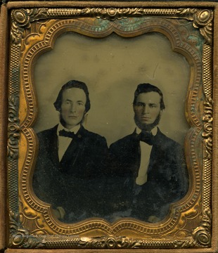 Ambrotype image of two prominent political leaders, active in the formation and government of West Virginia. The reverse side of the image has a political advertisement stating, "People's Ticket; For Congress, Wm G. Brown. Senate, Dan D. T. Farnsworth." Brown did serve in the United States House of Representatives before and during the Civil War. Farnsworth was never elected to the Senate, however he did served in the West Virginia Legislature for several terms and as Interim-Governor in 1869.