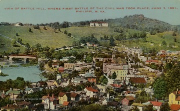 Battle Hill was where the first battle of the Civil War took place on June 3, 1861. Published by J.K. Hall in Philippi, West Virginia. (From postcard collection legacy system.)