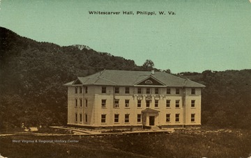 Whitescarver Hall is a dormitory at Alderson Broaddus College which was built in 1911-1912. It was listed on the National Register of Historic Places in 1990. Published by C.C. Day in Philippi, West Virginia. (From postcard collection legacy system.)
