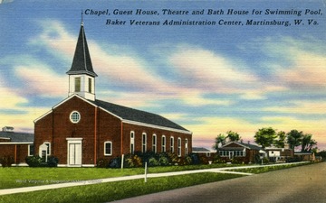 Shown: chapel, guest house, theatre, and bath house for swimming pool. Published by Shenandoah News Agency. (From postcard collection legacy system.)