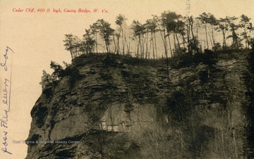 400 foot cliff at Gauley Bridge. Published by Tom Jones. (From postcard collection legacy system.)
