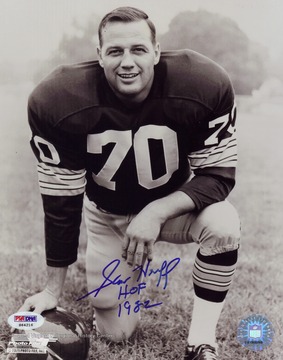 Sam Huff is an NFL Hall of Fame linebacker who played for the New York Giants and Washington Redskins. He was born in Farmington, West Virginia and played for the West Virginia University Mountaineers.