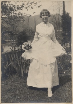 Hinton wears what is the oldest wedding dress in Hinton, first worn on December 27, 1871 when Mary Jane Charlton married Galon Silas Hinton.