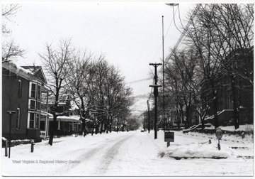 View of a snow-covered street looking from 4th Avenue. 