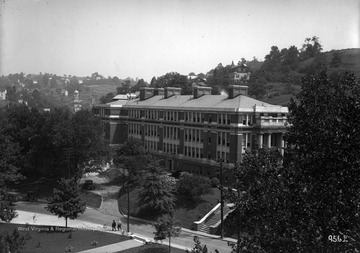 View of Oglebay Hall from Martin Hall during the summer.