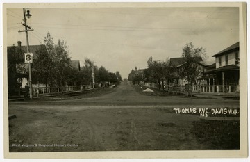 This image is part of the Thompson Family of Canaan Valley Collection. The Thompson family played a large role in the timber industry of Tucker County during the 1800s, and later prospered in the region as farmers, business owners, and prominent members of the Canaan Valley community.A caption on the back of the postcard reads: "Our house left corner, Chapman right."
