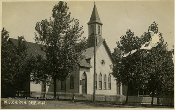 View of a Methodist Church in Davis.This image is part of the Thompson Family of Canaan Valley Collection. The Thompson family played a large role in the timber industry of Tucker County during the 1800s, and later prospered in the region as farmers, business owners, and prominent members of the Canaan Valley community.