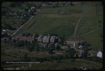 Aerial view of what is now the site of the WVU Medical Center. 