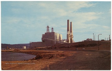 Text on back reads, "The new multi-million dollar electric power plant on W. Va. Route 93, between Mt. Storm on Route 50 and Blackwater Falls at Davis, W. Va. This plant, built on Stony River, also affords a lake for boating and fishing."