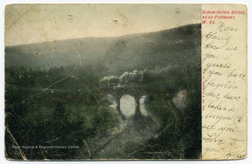 The Bloomington Bridge, finished around 1842, was part of the Baltimore and Ohio Railroad's route past Piedmont, W. Va. The bridge crosses the North Branch Potomac River. 