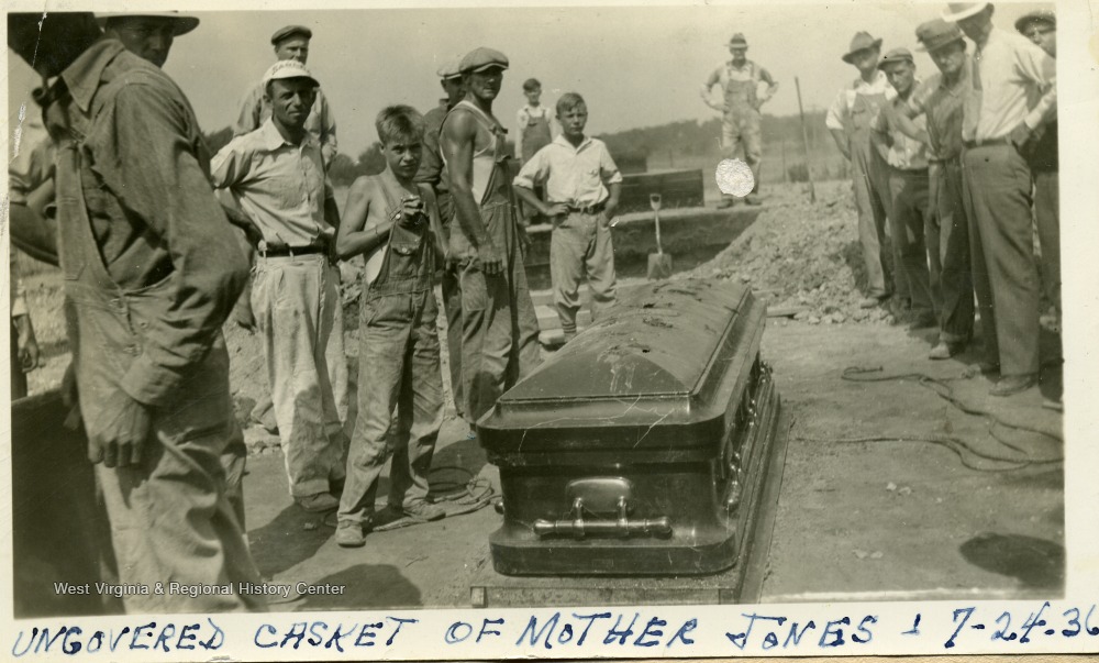 Uncovered Casket Of Mother Jones Miners Cemetery Mt Olive Ill West Virginia History