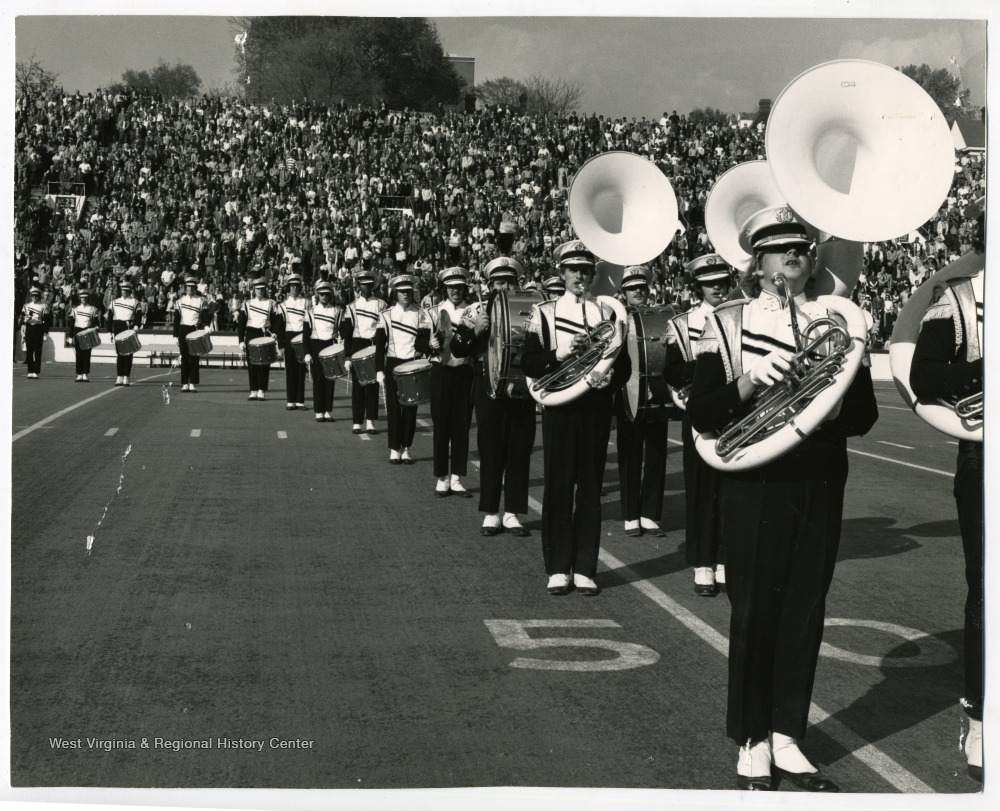 WVU Band in Formation, West Virginia University West Virginia History