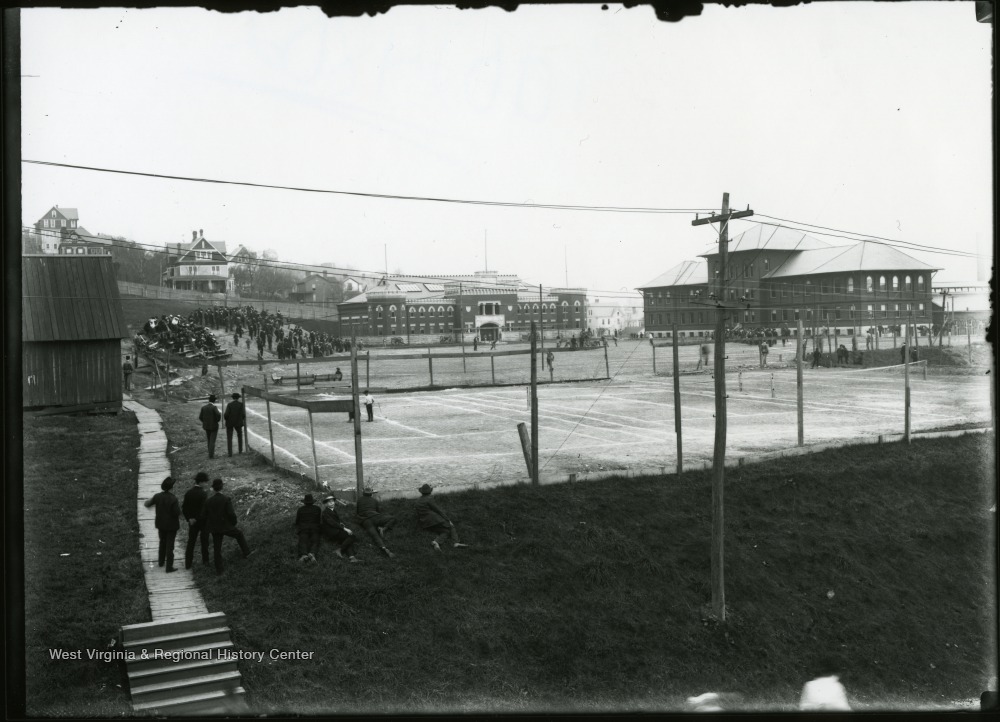 Tennis Courts and Athletic Field during a Football Game West Virginia