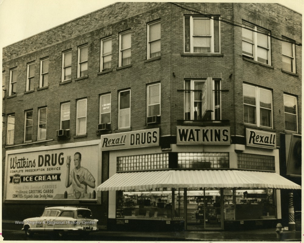 View of Watkins Drug Storefront at Beckley, W. Va. West Virginia