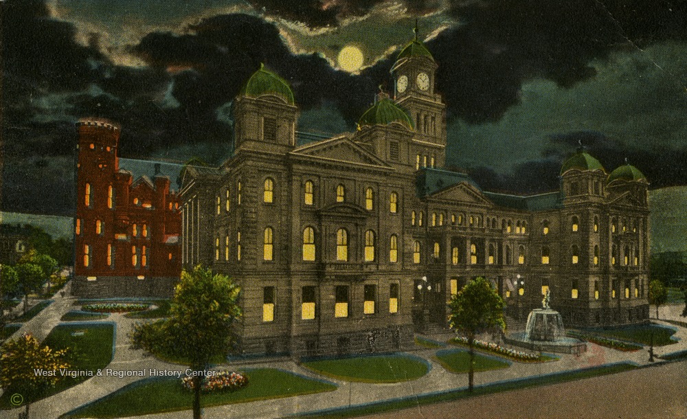 City Building And Jail By Moonlight, Wheeling, W. Va. - West Virginia ...