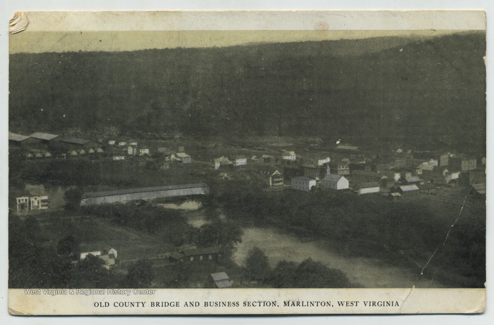 Old County Bridge and Business Section, Marlinton, W. Va. West