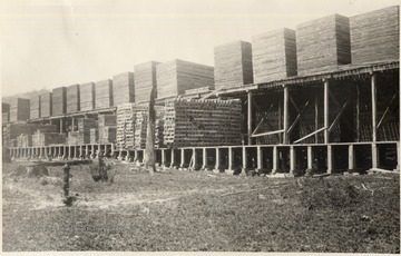 Many lumber piles in Rainelle, W.Va.