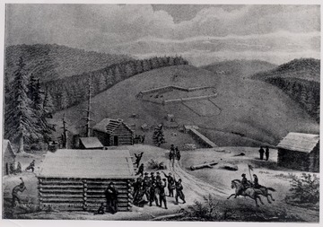 From a contemporary sketch made by a soldier artist of the 2nd West Virginia Infantry, encamped there.  See Stutler, Boyd.
