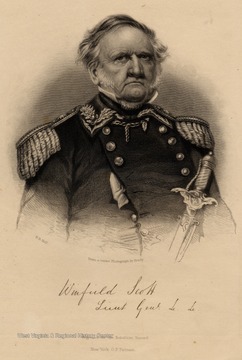 Engraving of Lt. Gen. Winfield Scott.  Engraved for the Rebellion Record.  New York G.P. Putnam.