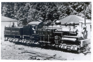 Western Maryland Railroad Engine No. 6 on tracks.  Bedr. Lima Date 4-1945, No. 3354 at Vindex, Md.  8-19-1946 to B&D Museum 9-9-1953.   Picture originally property of Clair E. Matheny, Elkins, W. Va.