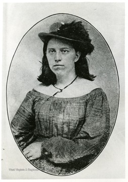 Portrait of Nancy Hart, who rode with Perry Conleys Moccasin Raiders. From the ambrotype taken at Summersville, only known photo of the lady guerilla. See West Virginia Collection Pamphlet 6610, Boyd Stutler's 'West Virginia in the Civil War,' and Charles Shetler's 'West Virginia Civil War Literature,' entry 220, file 50. 