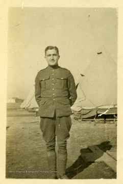 Candid portrait of Louis Bennett, Jr. at Taliaferro (Hick's Field), Fort Worth, Texas in January of 1918.