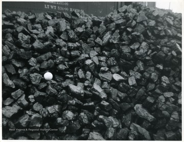 Jackhorn Furnace coal with a tennis ball placed among the blocks.