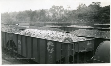 Loaded coal cars sit on the track in Tucker County.