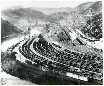 Shipping center with numerous coal cars. 