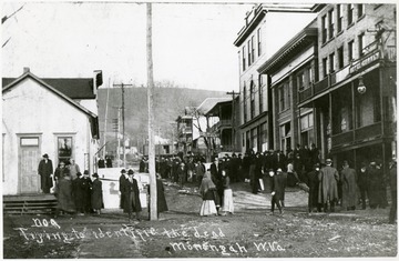 Large group of people in the streets trying to identify the dead after the Monongah Mine disaster.